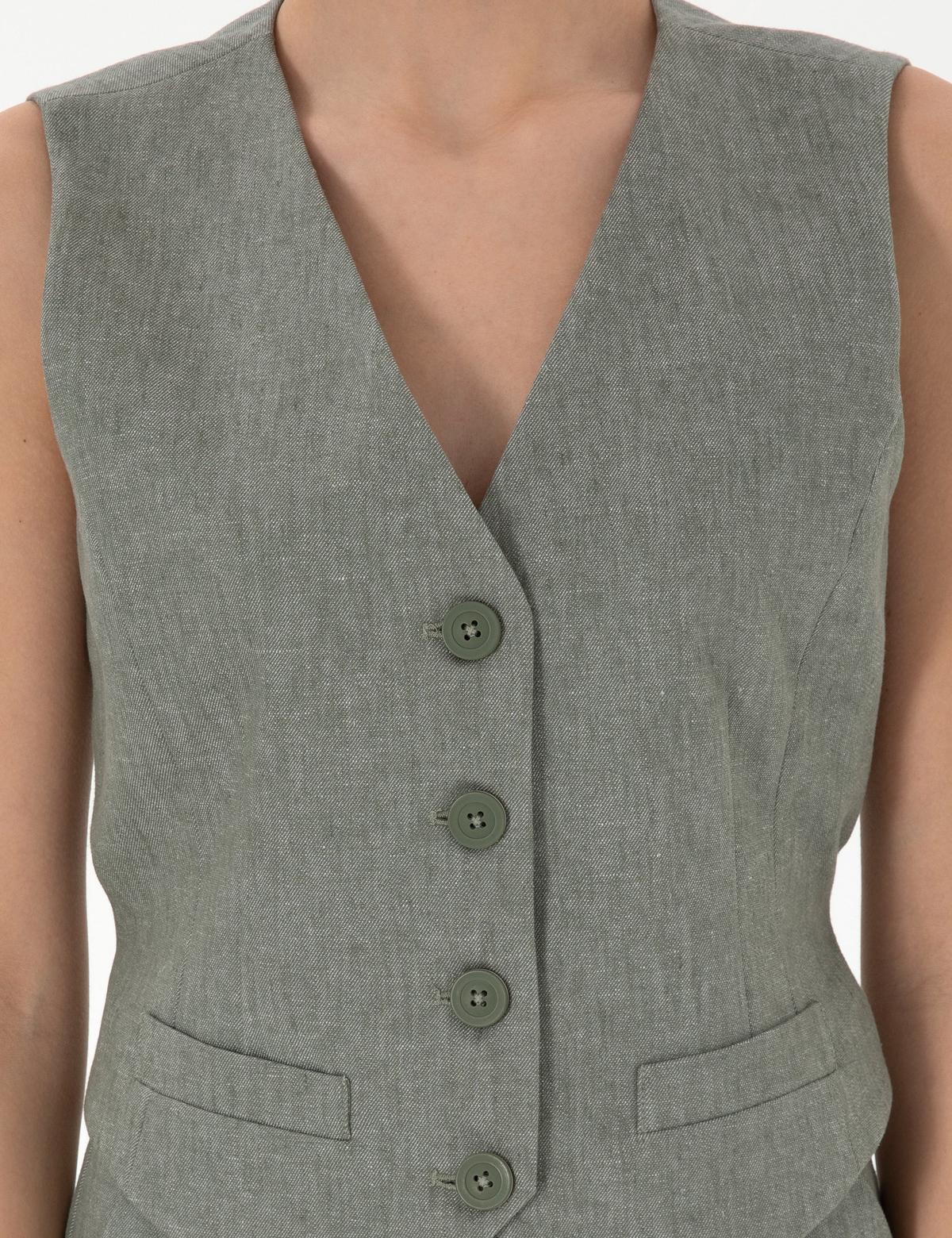 Haki Keten Karışımlı Yelek - 50306488015