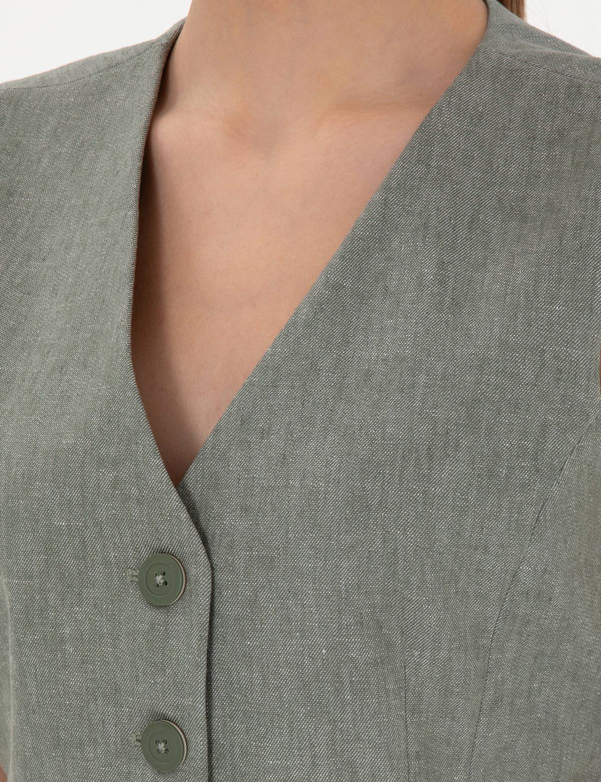Haki Keten Karışımlı Yelek - 50306488015