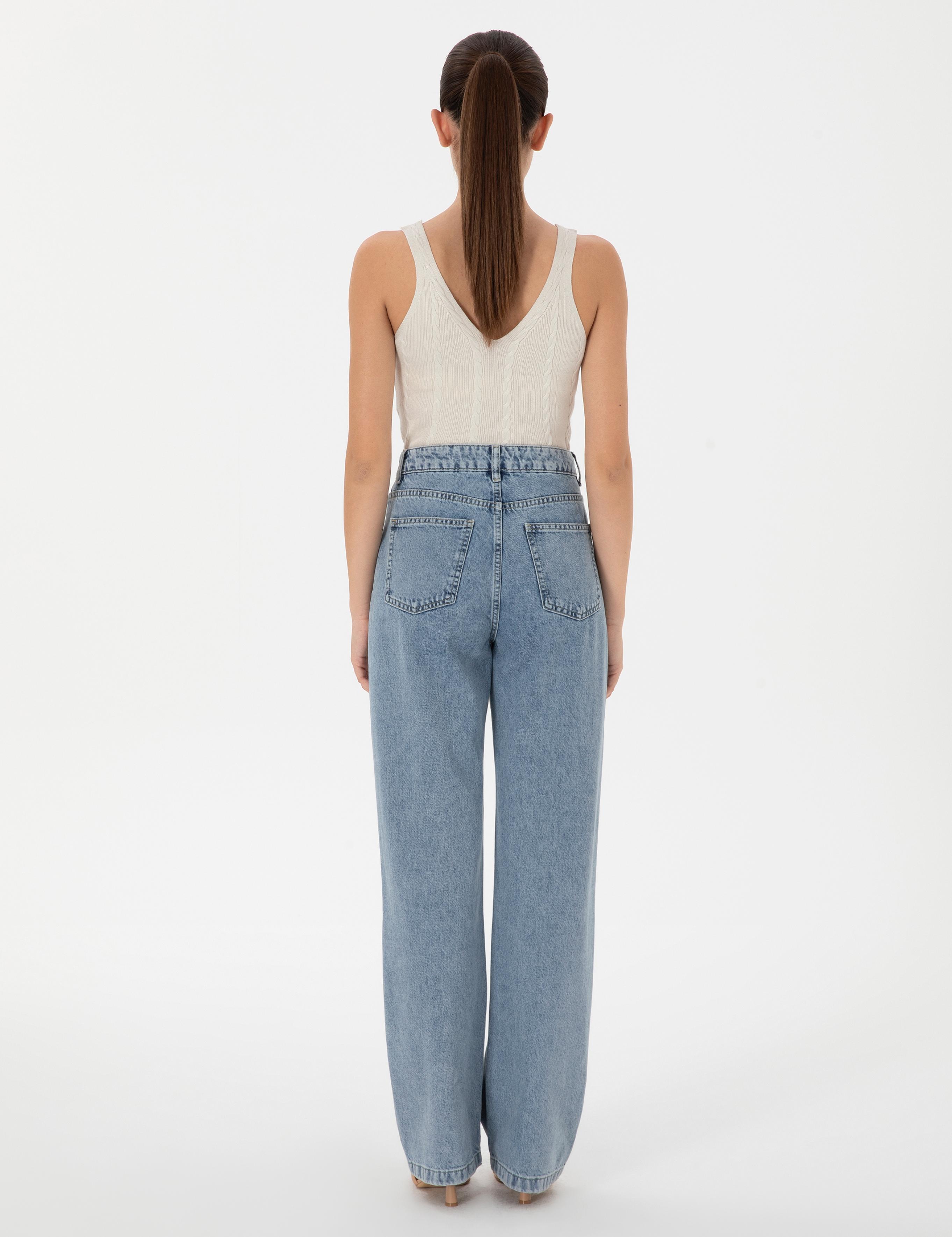 Açık Mavi High Waist Flare Fit Jean Pantolon