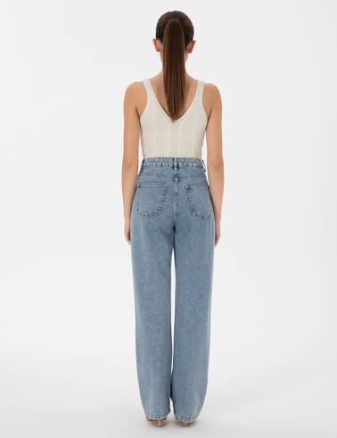 Açık Mavi High Waist Flare Fit Jean Pantolon