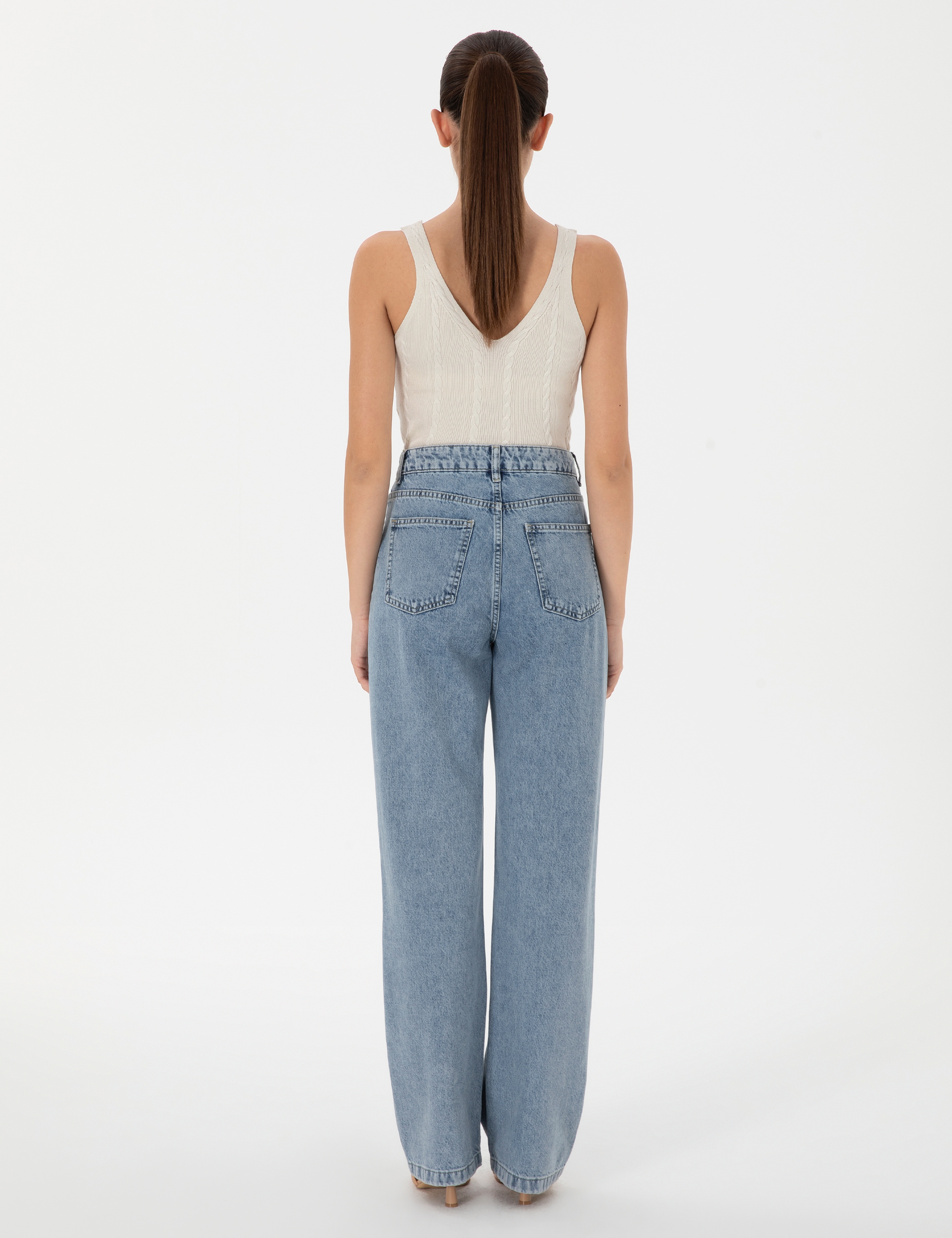 Açık Mavi High Waist Flare Fit Jean Pantolon - Image 4