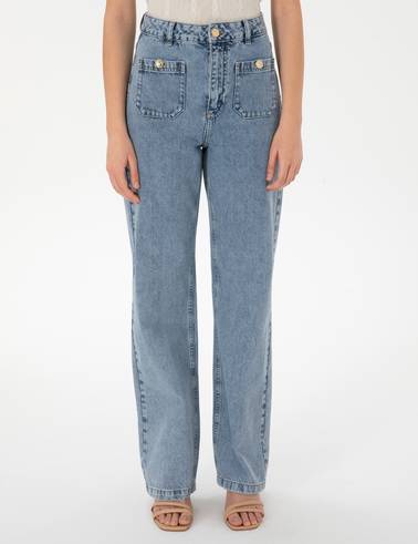 Açık Mavi High Waist Flare Fit Jean Pantolon