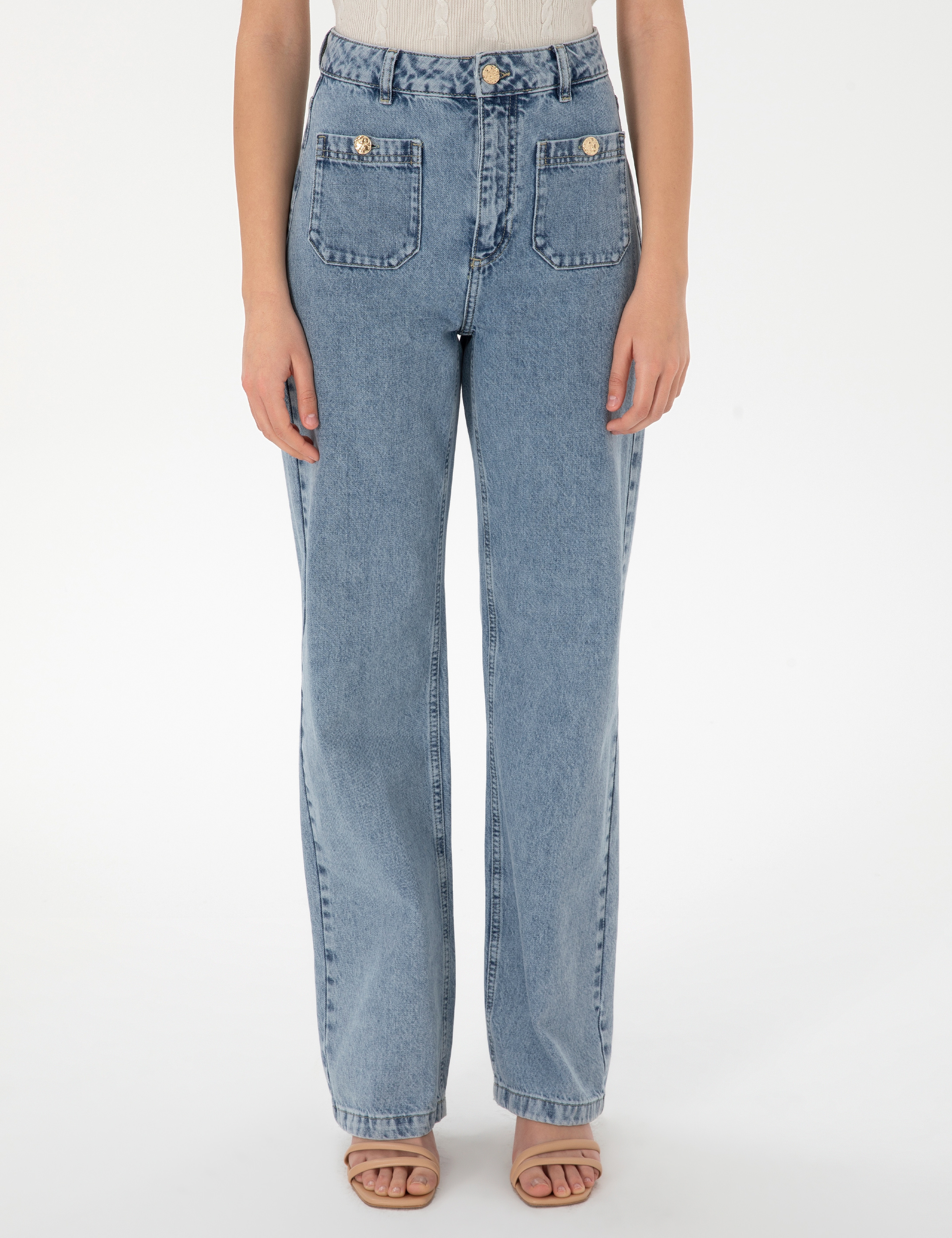 Açık Mavi High Waist Flare Fit Jean Pantolon - Image 2