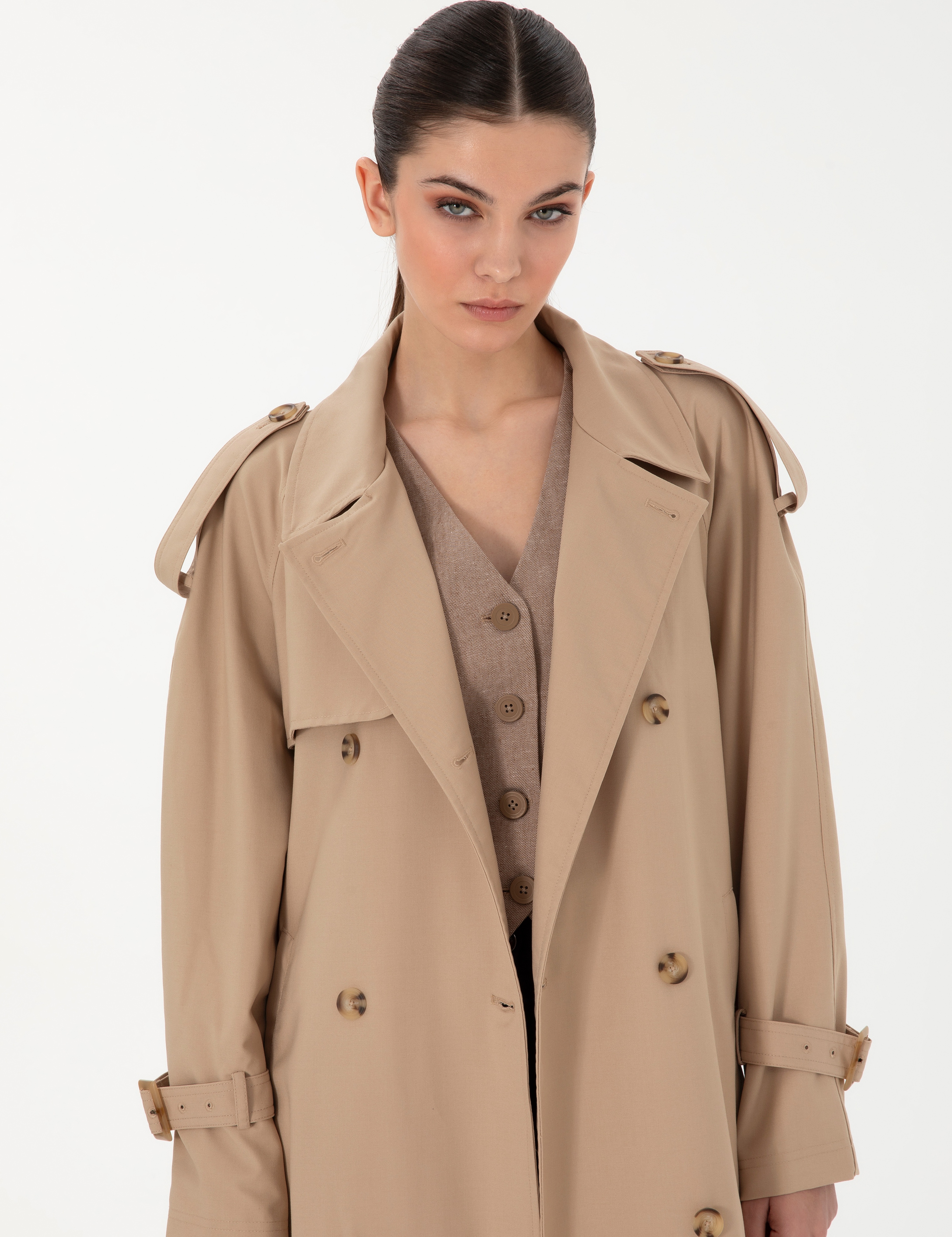 Bej Oversize Trençkot - Image 3