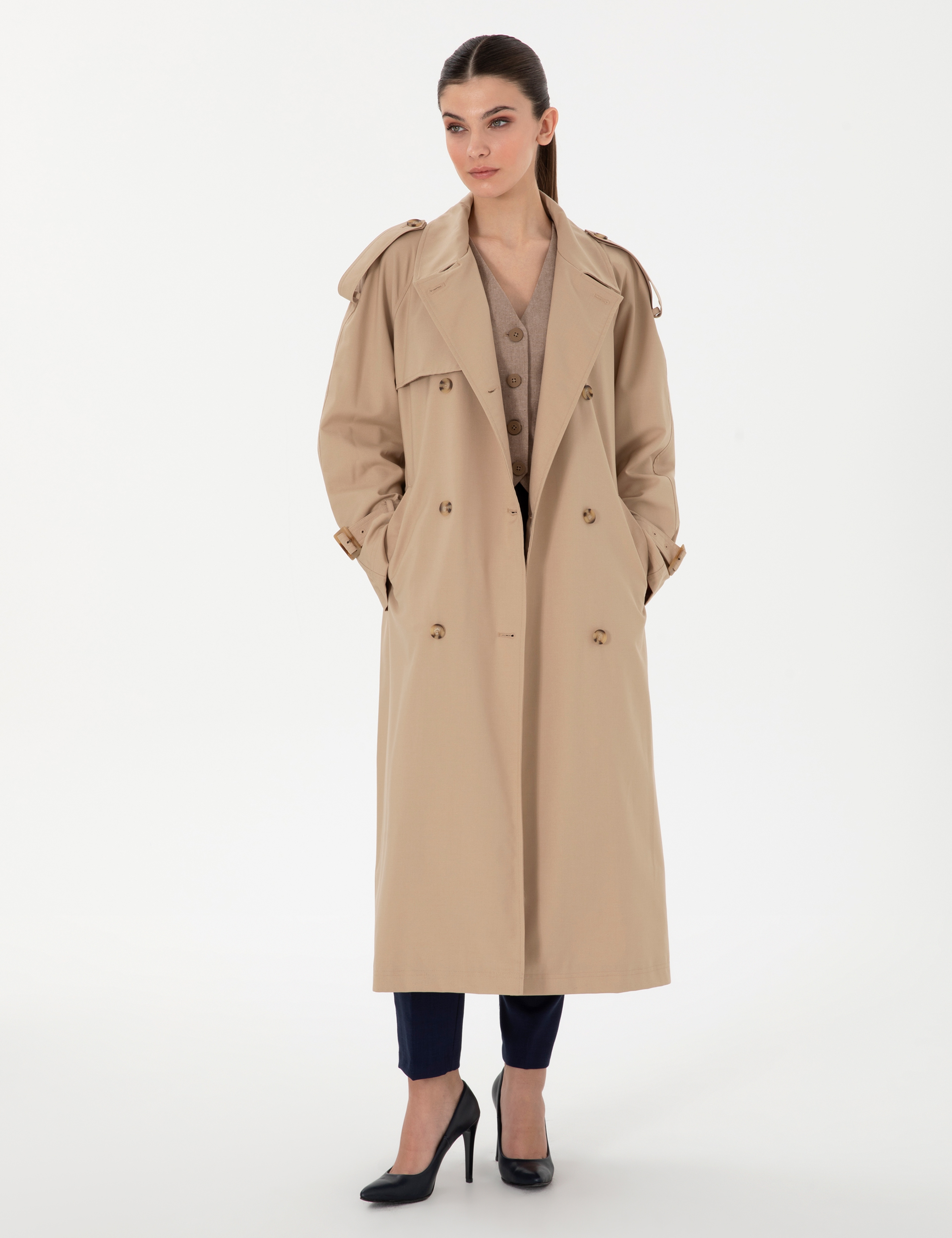 Bej Oversize Trençkot - Image 4