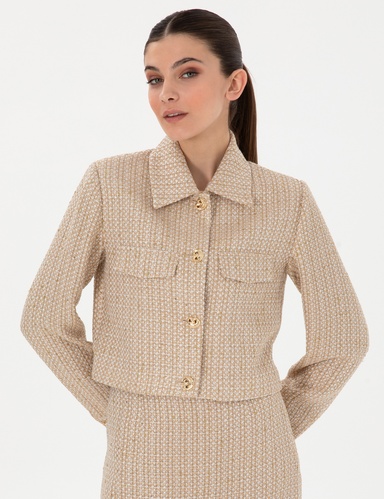 Bej Crop Tüvit Ceket