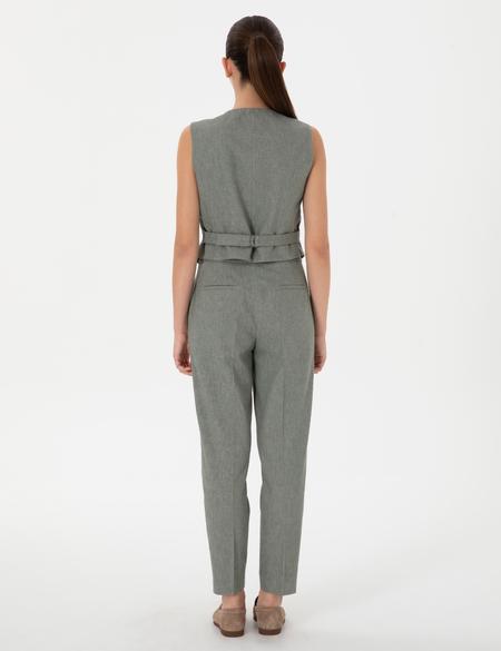 Haki Keten Karışımlı Kumaş Pantolon - 50299967023