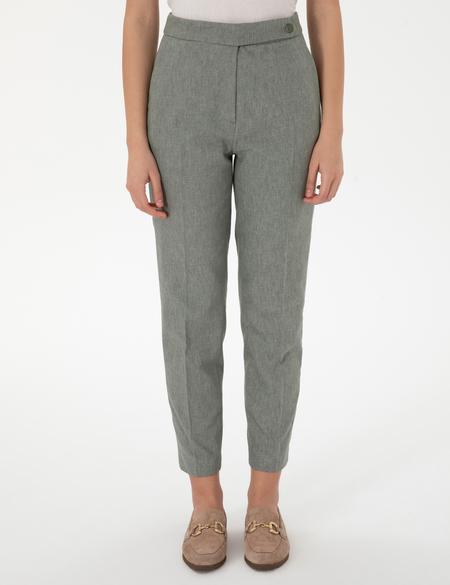 Haki Keten Karışımlı Kumaş Pantolon - 50299967023