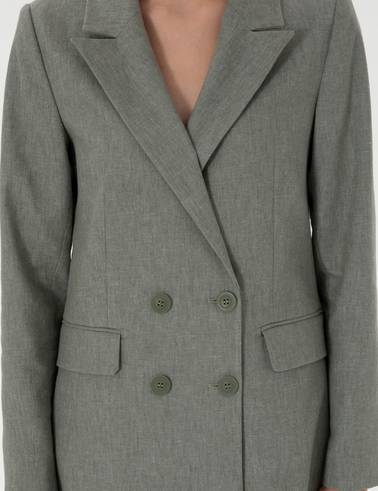 Haki Slim Fit Keten Karışımlı Ceket