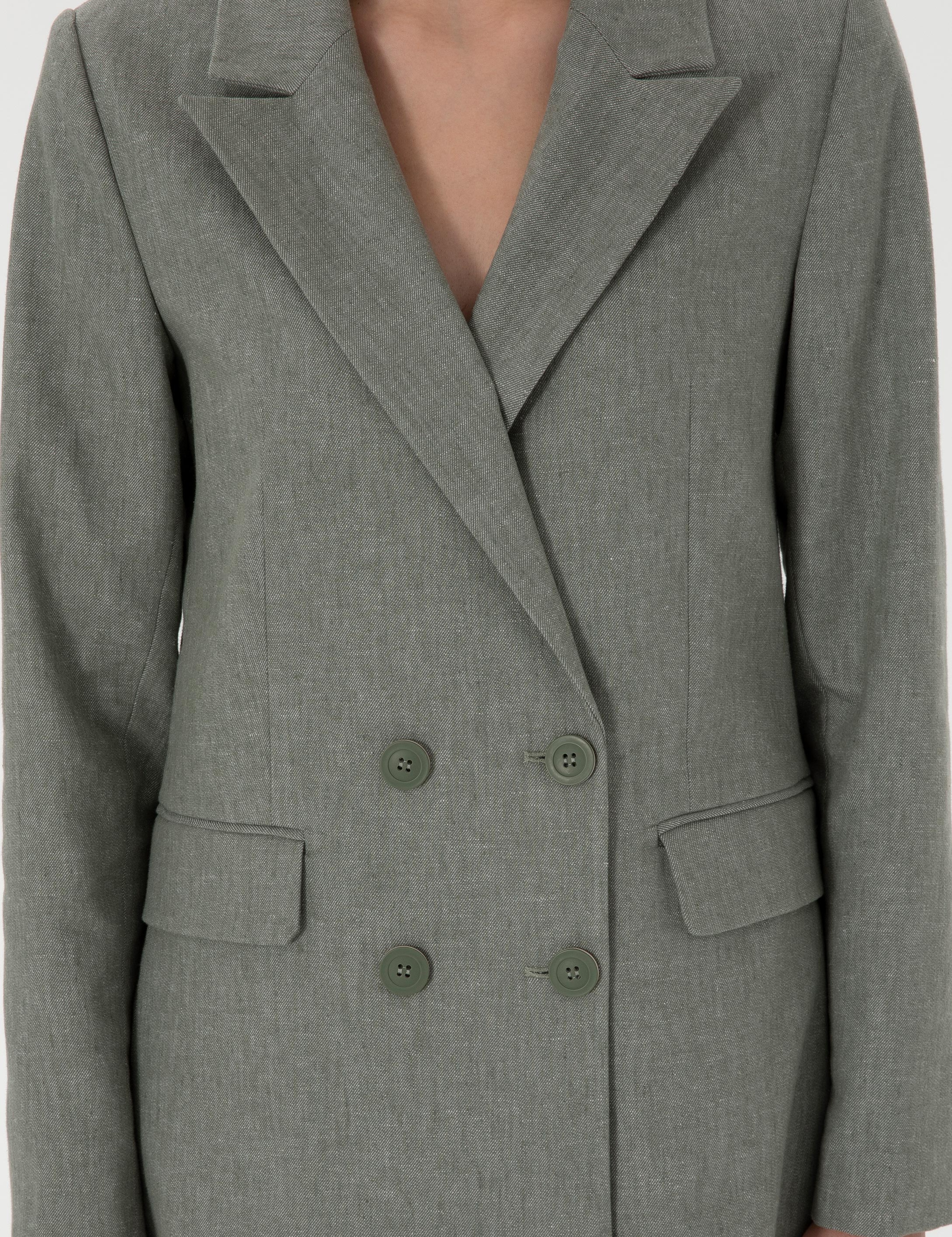 Haki Slim Fit Keten Karışımlı Ceket - Image 7