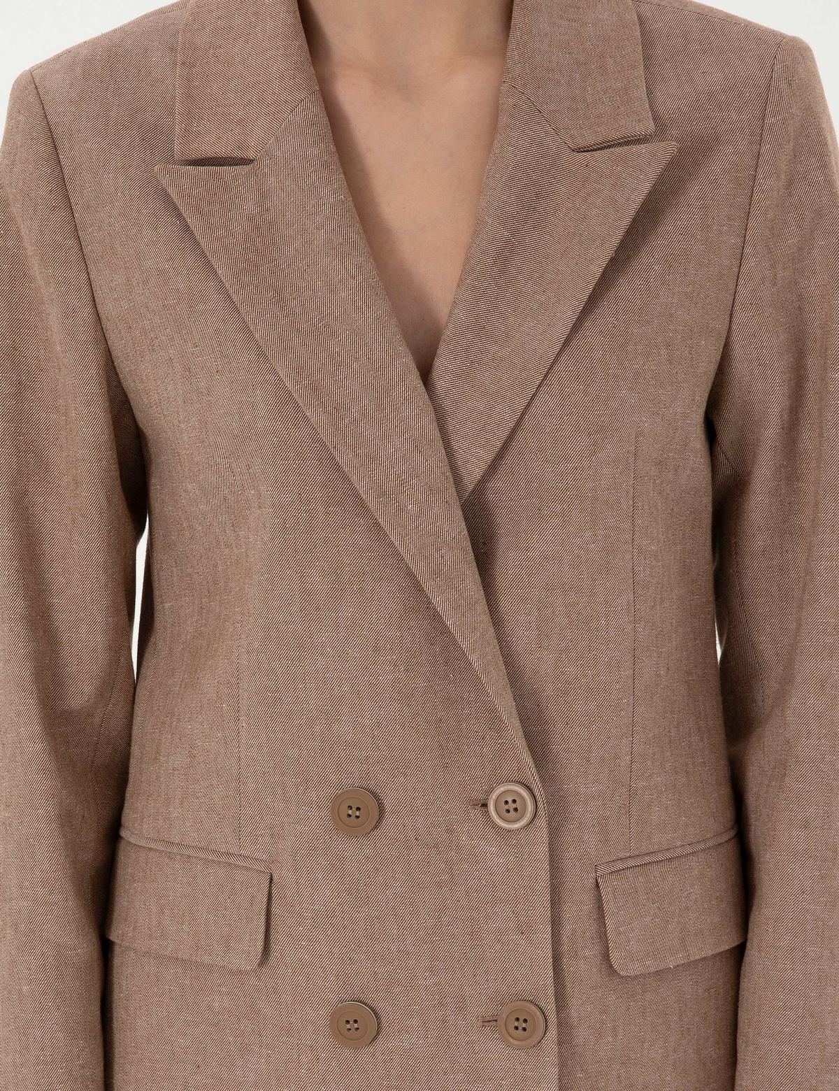 Camel Slim Fit Keten Karışımlı Ceket - 50299966003