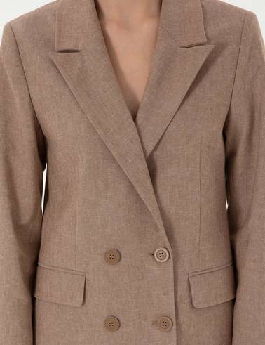 Camel Slim Fit Keten Karışımlı Ceket