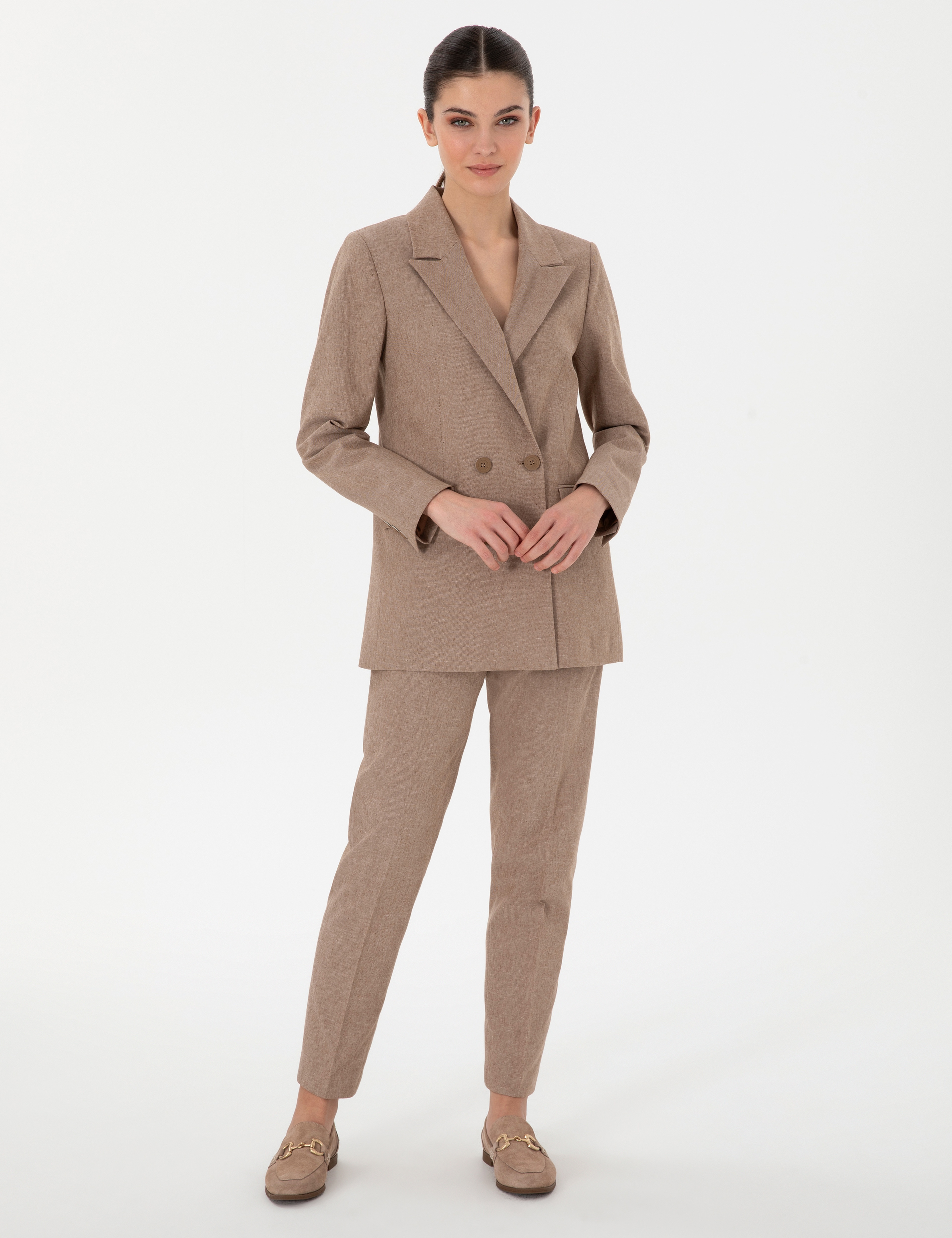 Camel Slim Fit Keten Karışımlı Ceket - Image 4