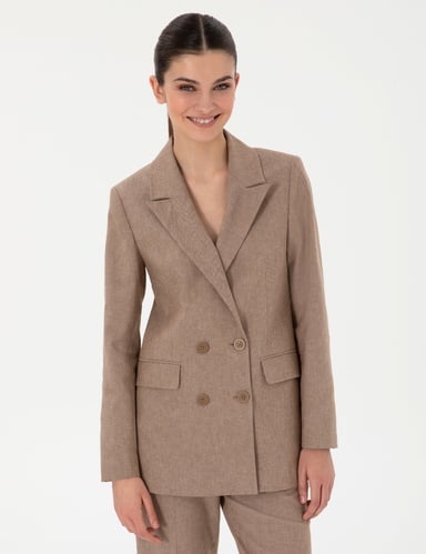 Camel Slim Fit Keten Karışımlı Ceket