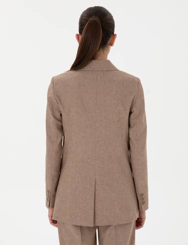 Camel Slim Fit Keten Karışımlı Ceket