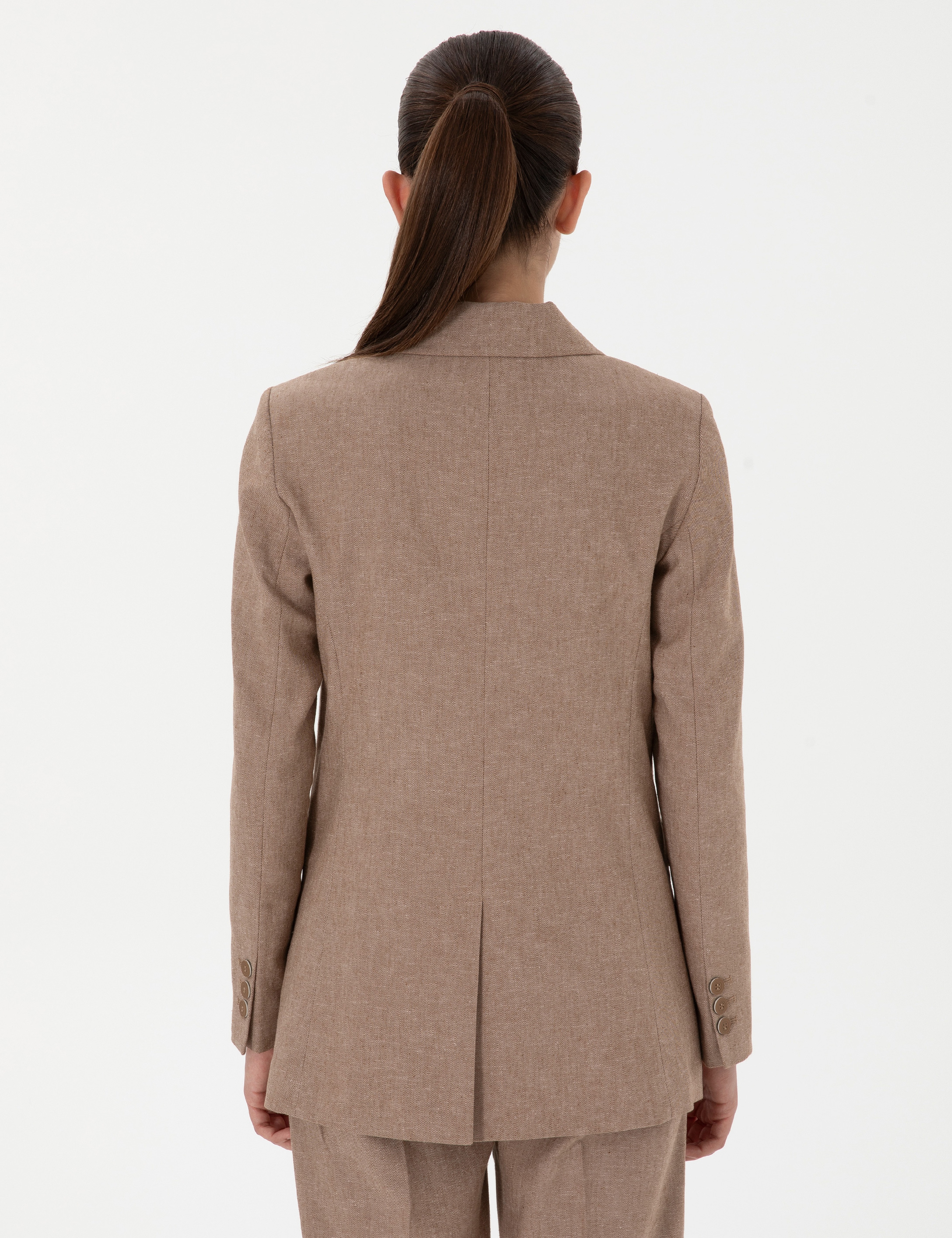 Camel Slim Fit Keten Karışımlı Ceket - Image 5