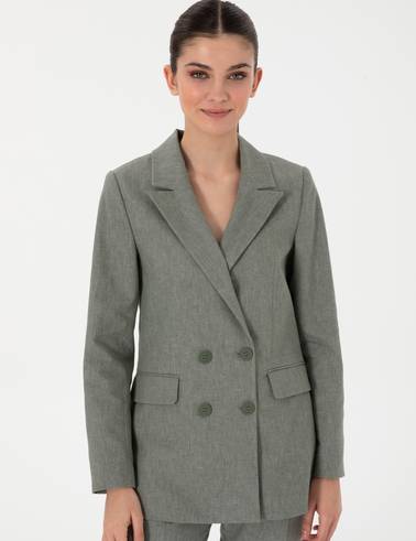 Haki Slim Fit Keten Karışımlı Ceket