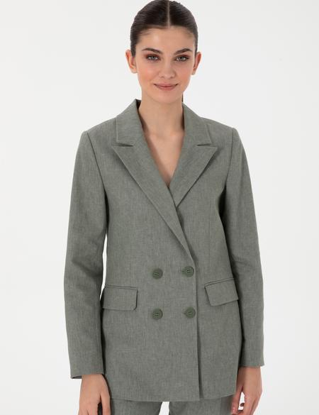 Haki Slim Fit Keten Karışımlı Ceket - 50299966025