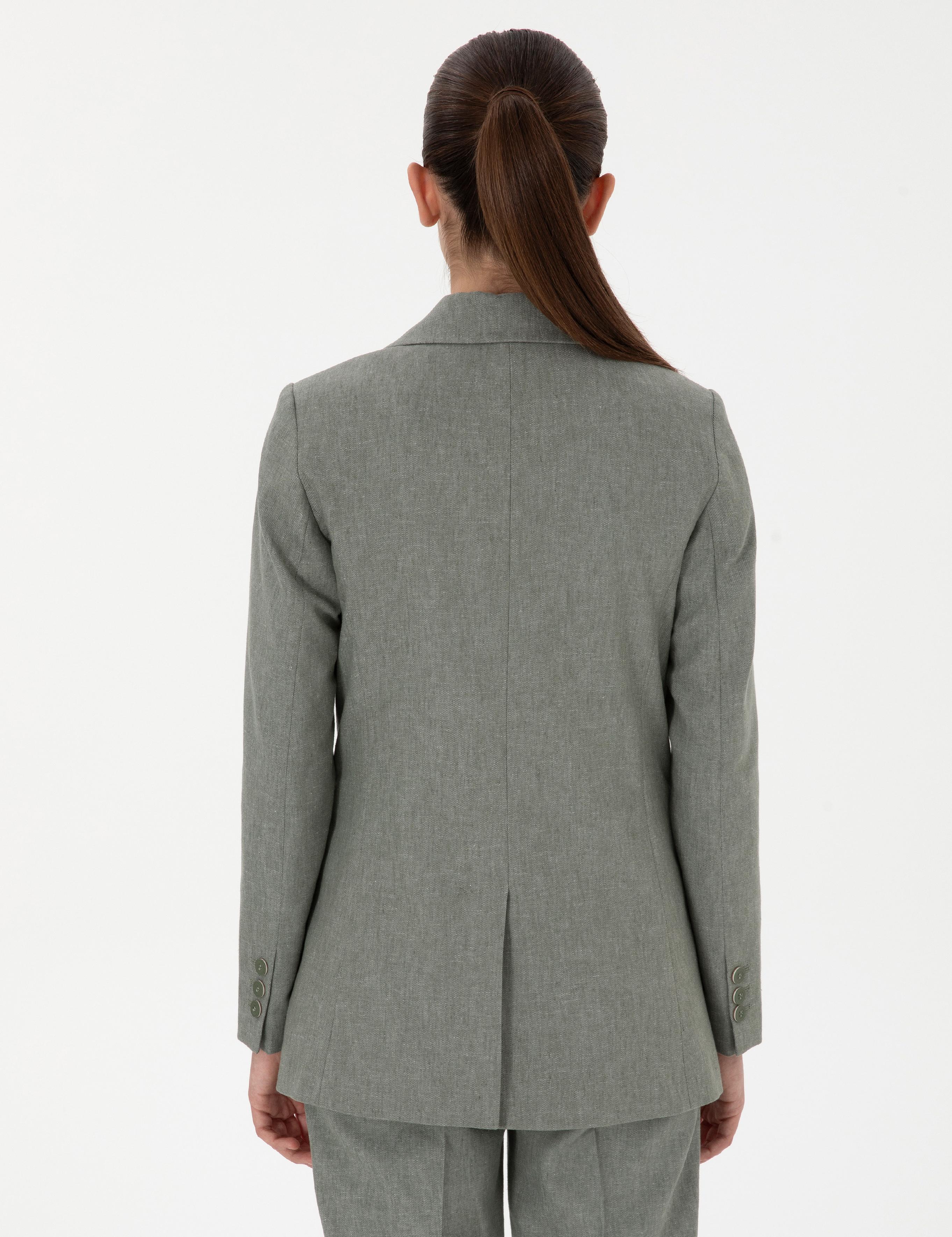 Haki Slim Fit Keten Karışımlı Ceket