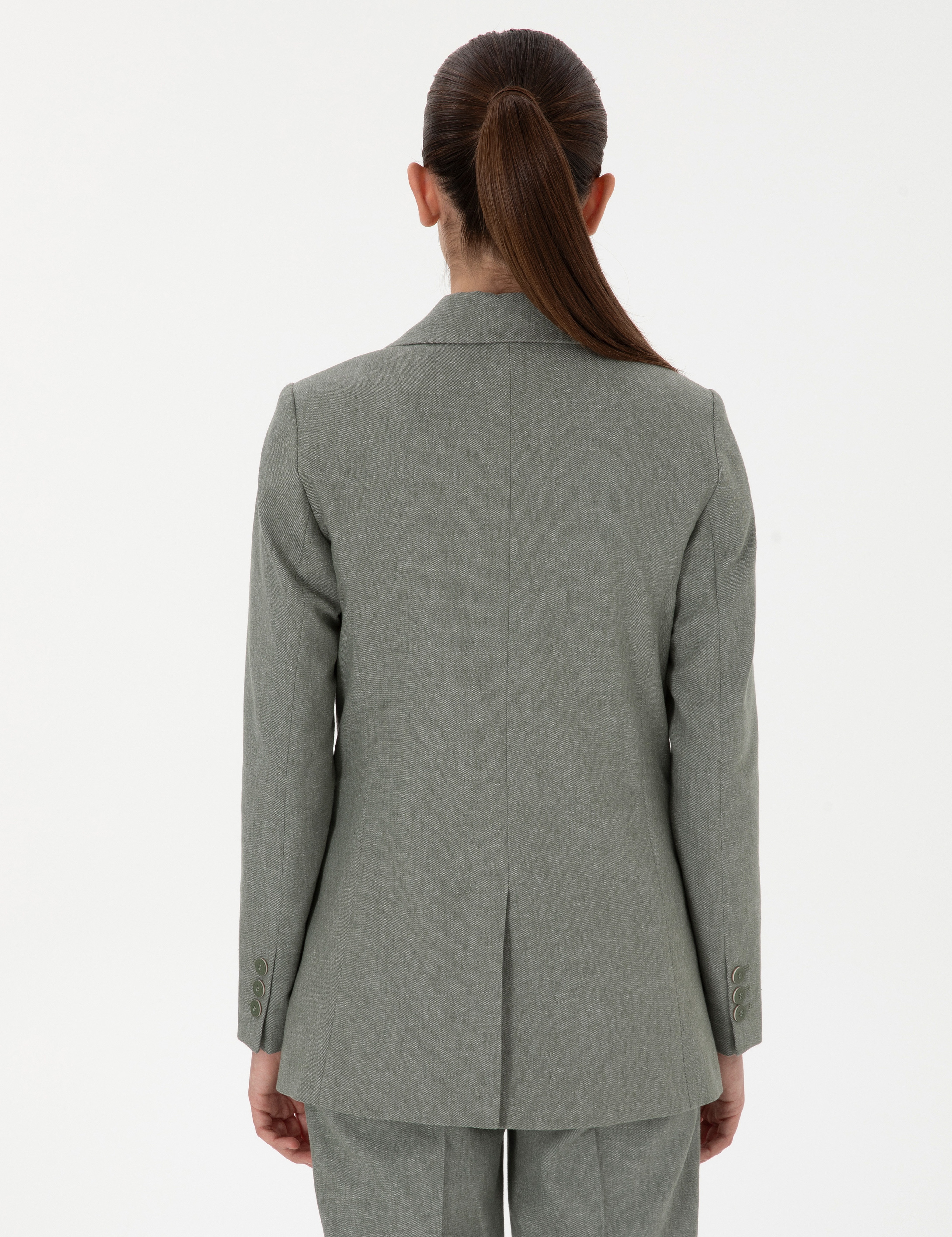 Haki Slim Fit Keten Karışımlı Ceket - Image 5