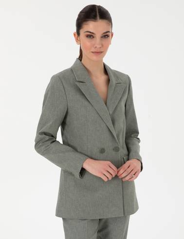 Haki Slim Fit Keten Karışımlı Ceket