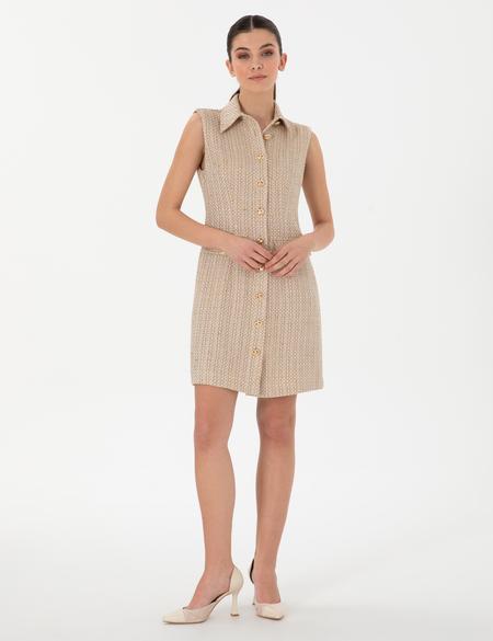 Bej Regular Fit Dokuma Elbise - 50305999004