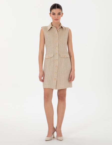 Bej Regular Fit Dokuma Elbise - 50305999004