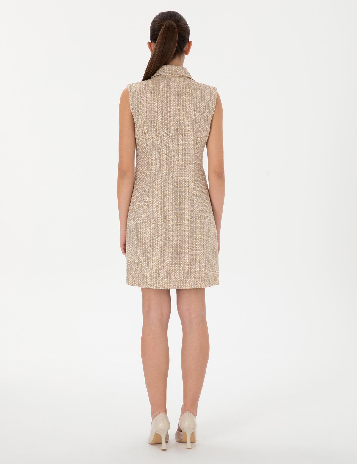 Bej Regular Fit Dokuma Elbise - 50305999004