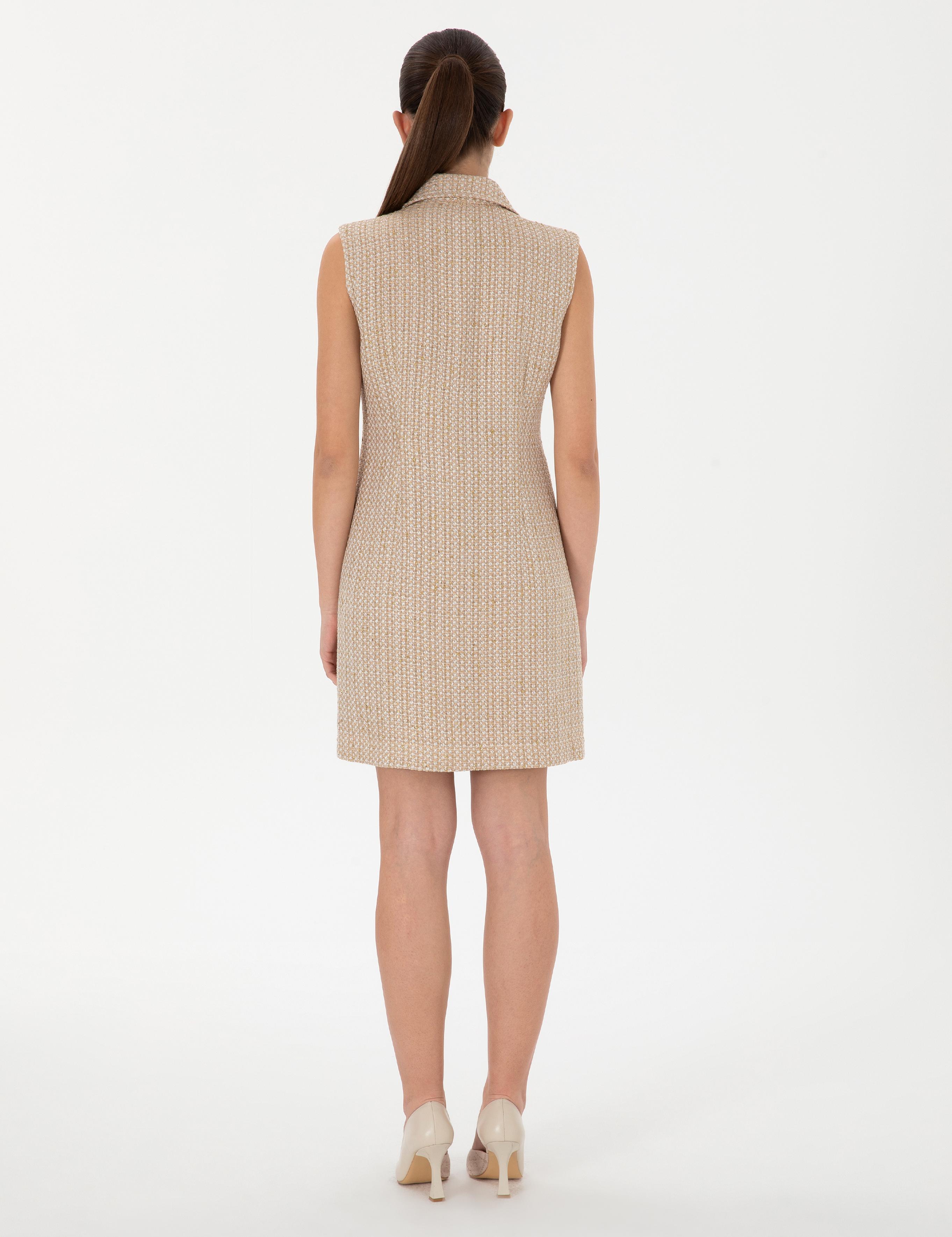 Bej Regular Fit Dokuma Elbise