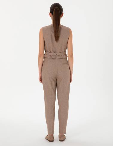 Camel Keten Karışımlı Kumaş Pantolon
