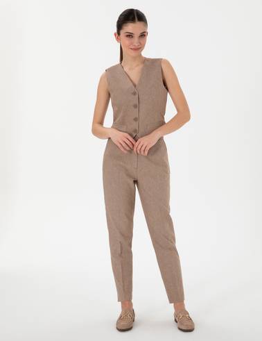 Camel Keten Karışımlı Kumaş Pantolon