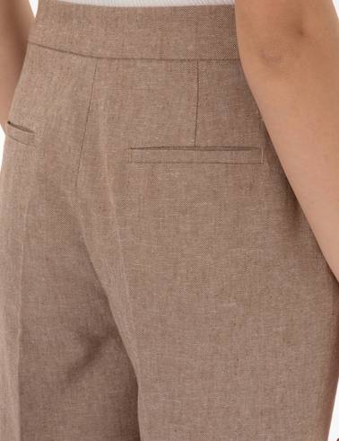 Camel Keten Karışımlı Kumaş Pantolon