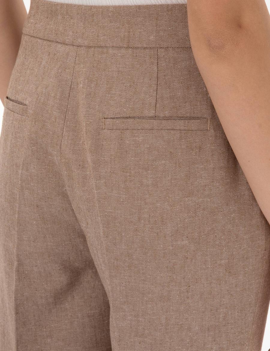 Camel Keten Karışımlı Kumaş Pantolon
