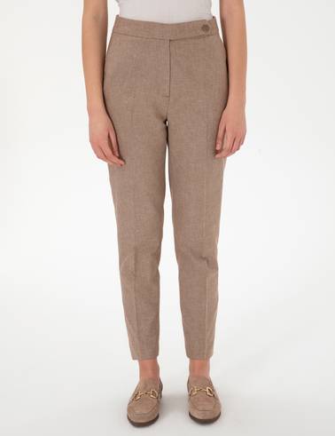 Camel Keten Karışımlı Kumaş Pantolon