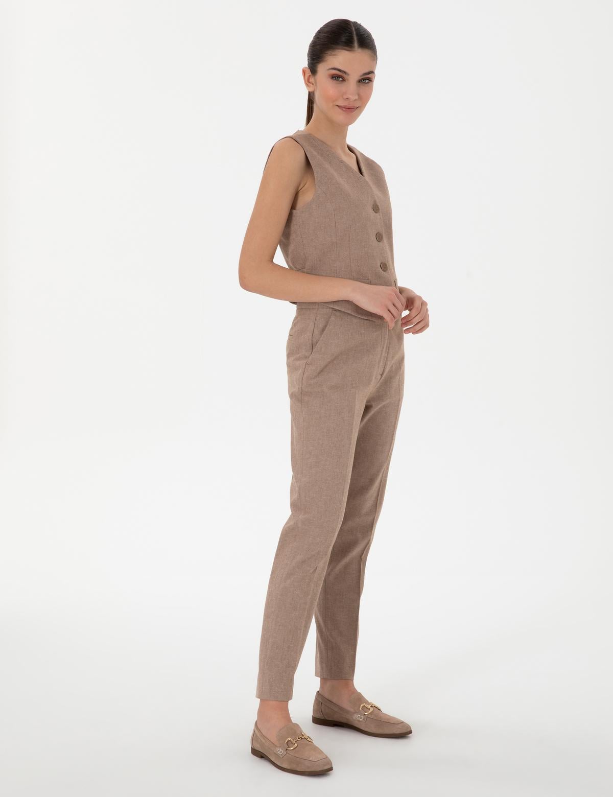 Camel Keten Karışımlı Kumaş Pantolon - 50299967007