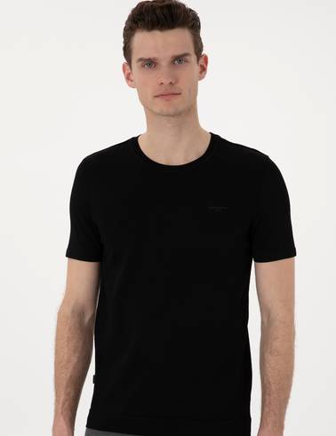 Siyah Slim Fit Bisiklet Yaka Triko Tişört