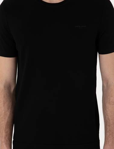 Siyah Slim Fit Bisiklet Yaka Triko Tişört