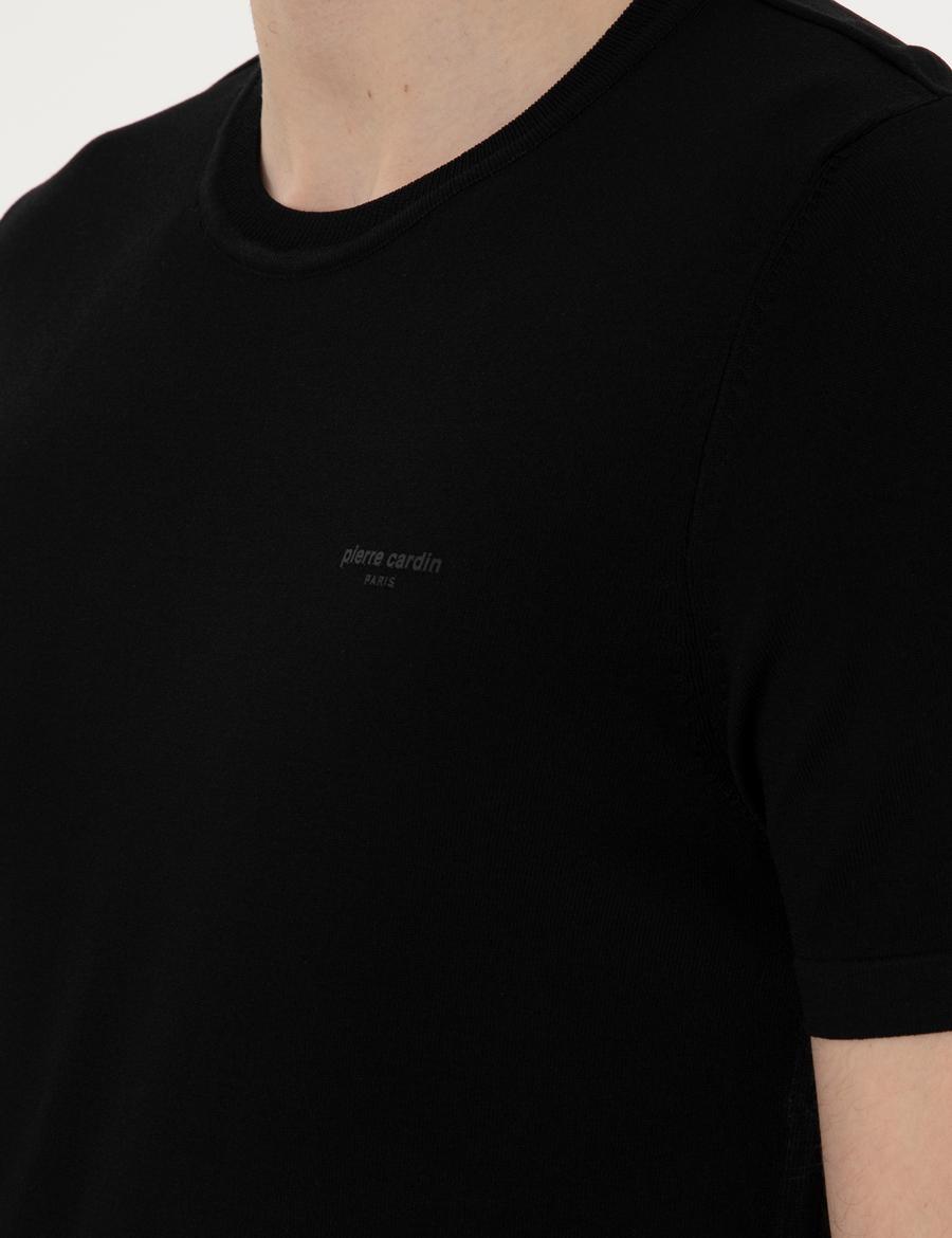 Siyah Slim Fit Bisiklet Yaka Triko Tişört