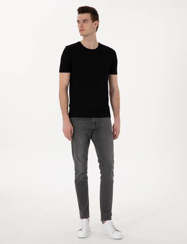 Siyah Slim Fit Bisiklet Yaka Triko Tişört
