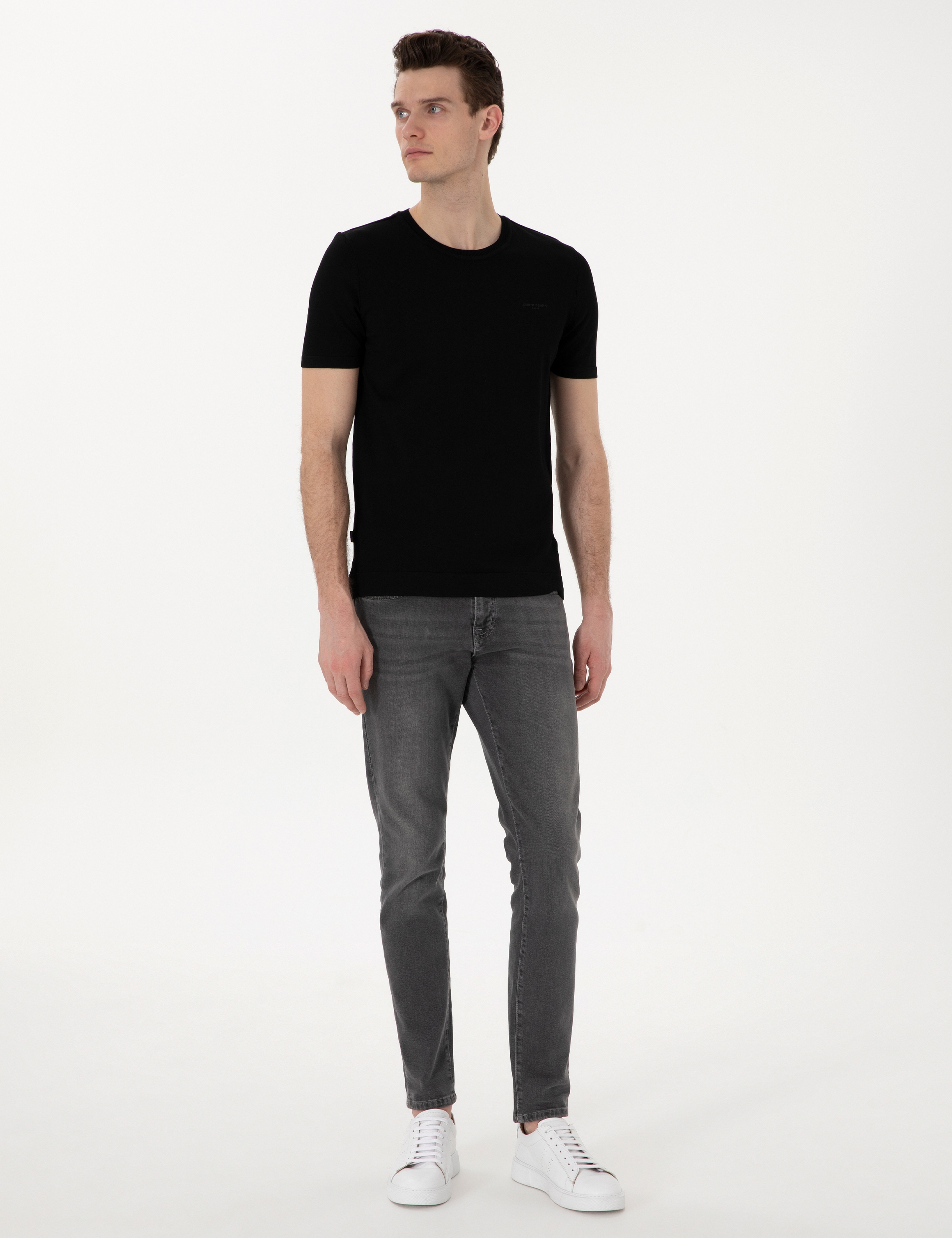 Siyah Slim Fit Bisiklet Yaka Triko Tişört
