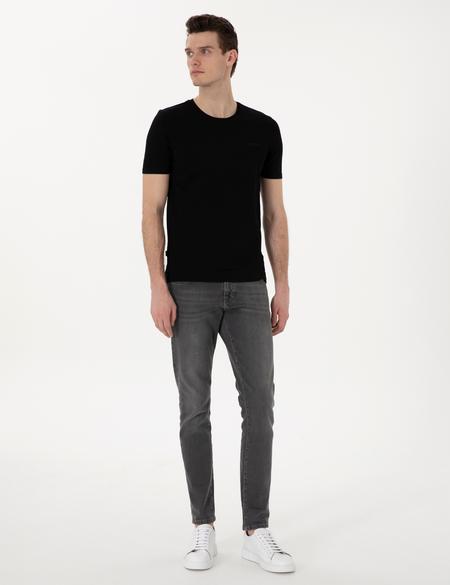 Siyah Slim Fit Bisiklet Yaka Triko Tişört - 50306131006