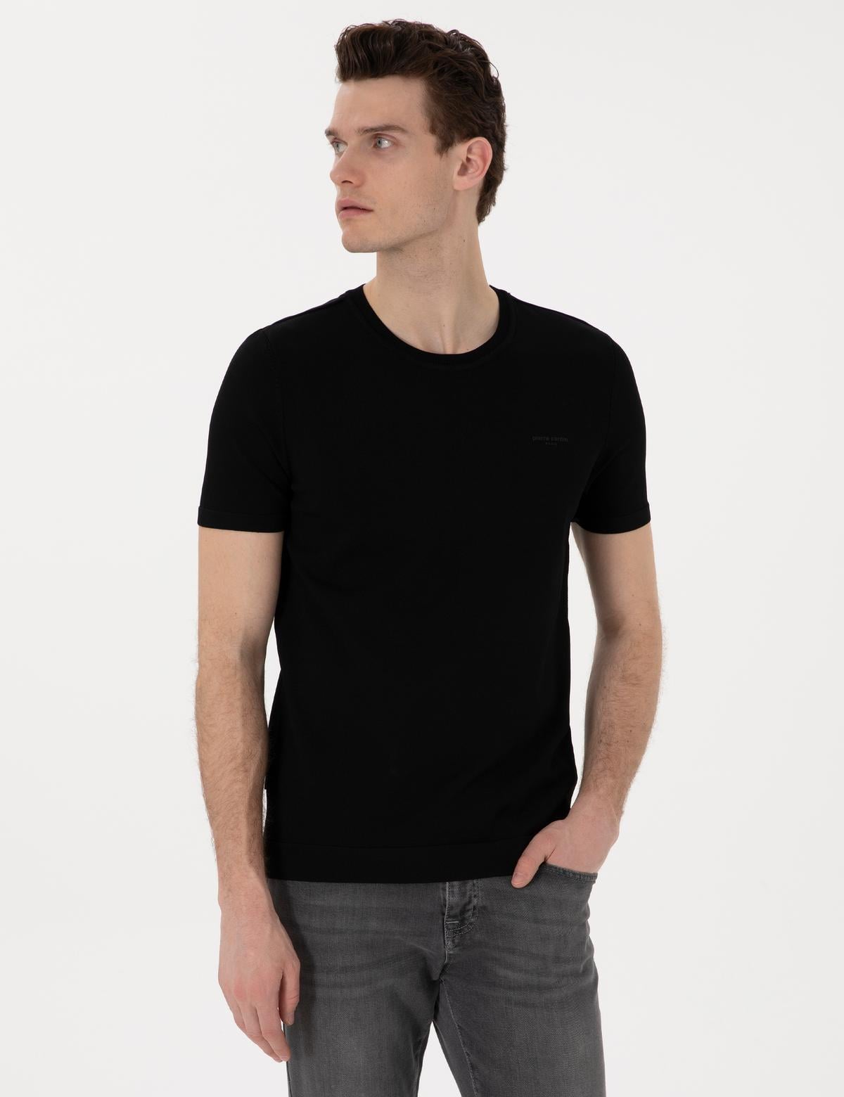 Siyah Slim Fit Bisiklet Yaka Triko Tişört