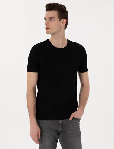 Siyah Slim Fit Bisiklet Yaka Triko Tişört