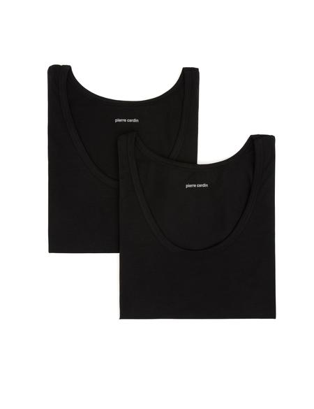 Siyah Pamuk Modal Karışımlı 2'li Atlet - 50315167001