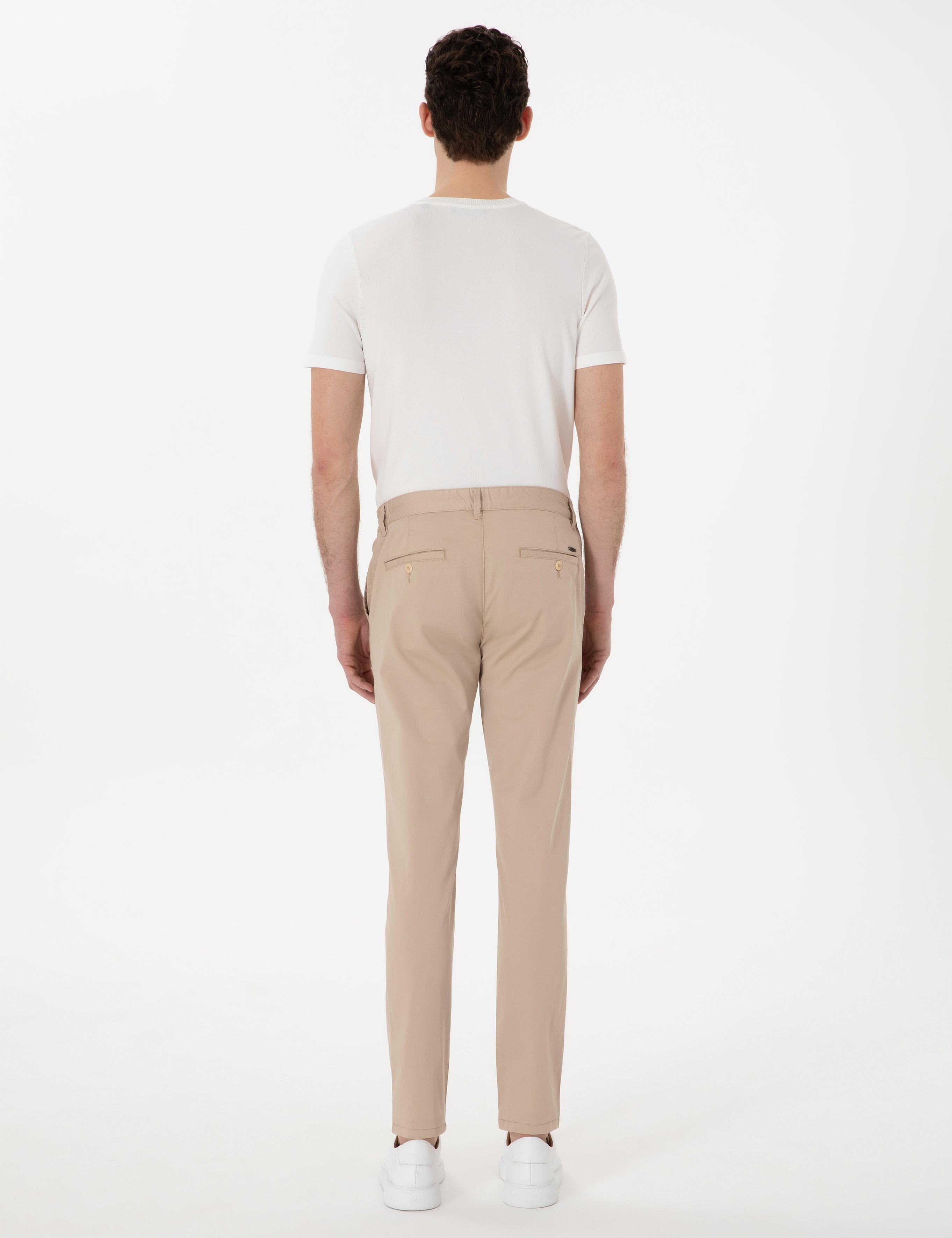 Bej Slim Fit Beli Lastikli Kanvas Pantolon