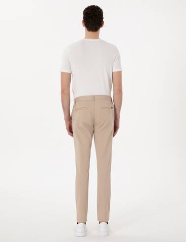 Bej Slim Fit Beli Lastikli Kanvas Pantolon