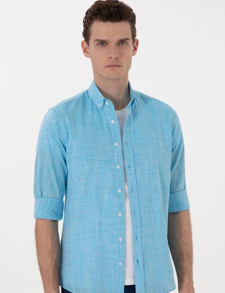 Aqua Keten Görünümlü Slim Fit Uzun Kollu Gömlek - 50307025055