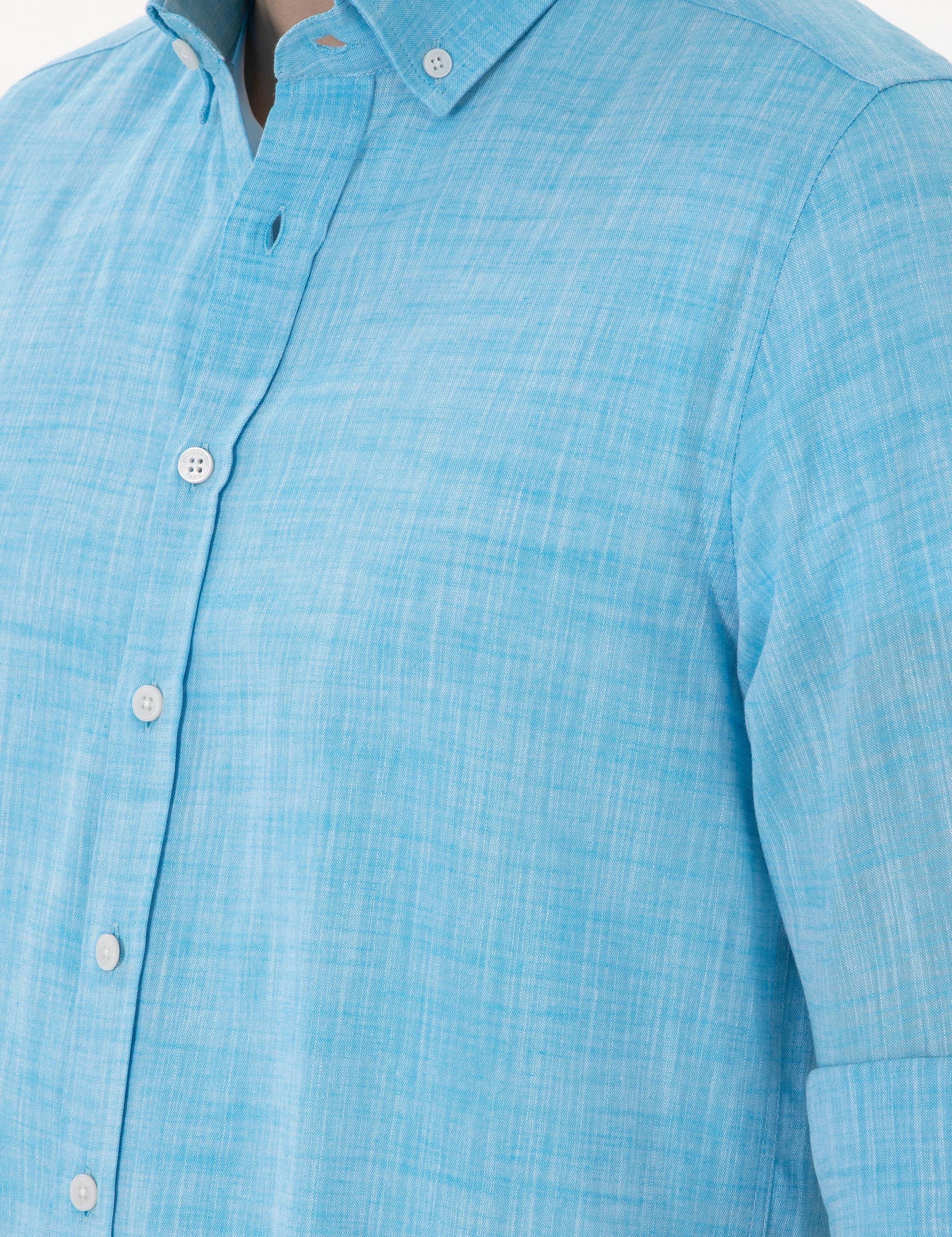 Aqua Keten Görünümlü Slim Fit Uzun Kollu Gömlek
