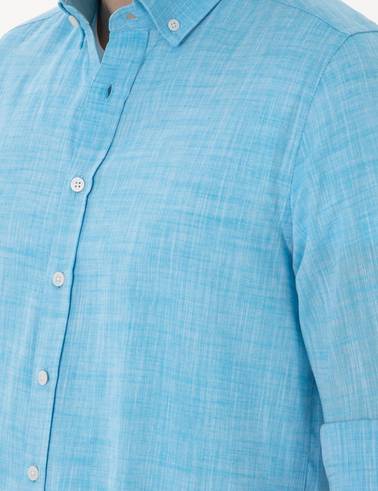 Aqua Keten Görünümlü Slim Fit Uzun Kollu Gömlek