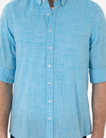 Aqua Keten Görünümlü Slim Fit Uzun Kollu Gömlek - 50307025055